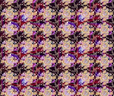 Çiçek desenli çizim. Bej renkli Asya tekstili. Raster illüstrasyonu.