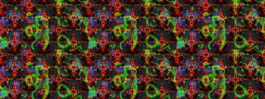 Siyah renkli çiçekler. Hediye ambalaj kağıdı, tebrik kartları, posterler ve pankart tasarımı. Raster düz çiçek çizim deseni.