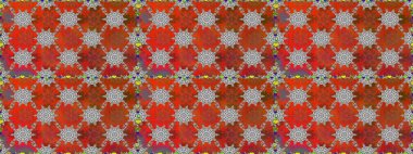 Raster illüstrasyonu. Şirin çiçekli kusursuz desen ve kahverengi ve turuncu renklerde yapraklar, suluboya çiçek deseni, duvar kağıdı, kart veya kumaş için fayanslı.