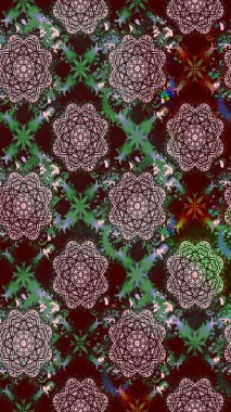 Şirin çiçekli eskiz deseni ve kahverengi renkli yapraklar, suluboya çiçek deseni, duvar kağıdı, kart veya kumaş için fayanslı. Raster illüstrasyonu.