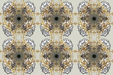 Raster altın desen. Kusursuz kıvırcık saçlar. Doğulu stil altın deseni altın elementlerle bej, gri ve nötr renklerde arabesliyor..