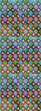 Raster illüstrasyonu. Şirin çiçekli eskiz deseni ve mavi ve yeşil renkli yapraklar, suluboya çiçek deseni, duvar kağıdı, kart veya kumaş için fayanslı.