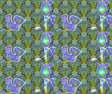 Raster illüstrasyonu. Yeşil renkli çiçekler. El çizimi çiçekli soyut çizim deseni.