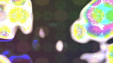 Çok renkli, zarif küçük çiçekler ve gri renkli komik böcekler, raster desen, illüstrasyon.