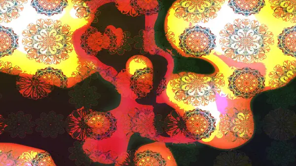 Çiçeksel çizim kalıbının yansıması. Vadinin çiçekleri kahverengi renklerde.