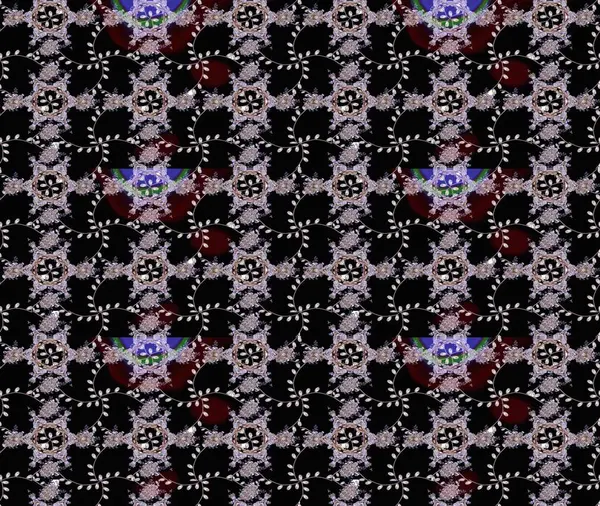 Raster illüstrasyonu. Çiçek süslemeli çizim deseni. Siyah renkte çiçekler.