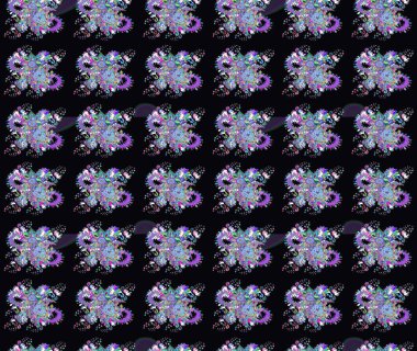 Raster illüstrasyonu. Kumaş, duvar kağıdı ve kağıt üzerine baskı yapmak için gelişen arka plan. Moda arka planında parlak buketler. Eski usul küçük çiçekli şirin bir eskiz deseni..