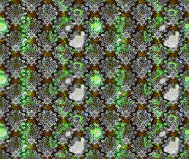 Gri renkli bitkilerden oluşan parlak çiçekli çizim deseni.