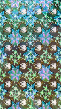 Raster illüstrasyonu. Çiçek ve yapraklı karalama şeklinde Raster çiçek deseni. Yumuşak, bahar çiçekleri mavi renklerde.