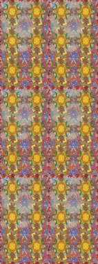 Kahverengi ve nötr renklerde Asya tekstili. Çiçeklerle suluboya desenli çiçek deseni. Raster illüstrasyonu.