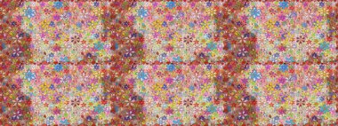 Çiçeksel elementlerle süslenmiş zarif raster dokusu. Nötr ve pembe renklerde parlak çiçeklerle soyut ve pürüzsüz desen. Küçük çiçekte şirin bir çiçek deseni var..