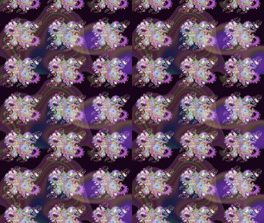 Bahar çiçekleri dallı desen, mor renkler ve çiçek silueti. Raster deseni.