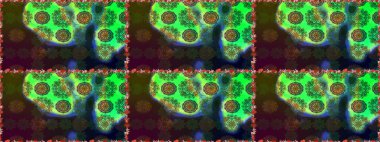 Raster deseni. Raster illüstrasyonu. Yumuşak, yeşil ve kahverengi renkte yaz çiçekleri. Küçük çiçekte sevimli çiçek deseni var..