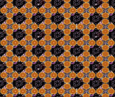 Siyah renkli Asya tekstili. Suluboya çiçekli çiçek deseni. Raster illüstrasyonu.