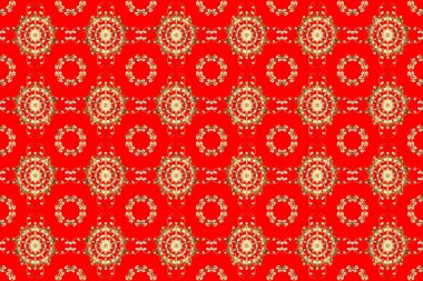 Şam, tasarım için kusursuz desen. Kırmızı, turuncu ve bej renklerinde, altın elementli, pürüzsüz desen.