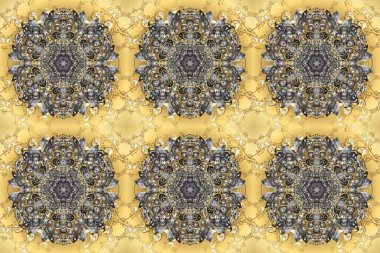 Doğu tarzı element. Çizgi sanatı tasarım şablonu için kusursuz sınır. Altın desenli çiçek dekoru. Davetiyeler, kartlar, web sayfası için Raster illüstrasyon. Sarı, gri ve bej renklerde altın element.