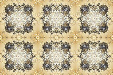 Raster geometrik arka plan. Senin tasarımın için, duvar kağıdı. Tarafsız, gri ve bej renklerde altın çiçekli altın desenler. Altın rengi kusursuz illüstrasyon.