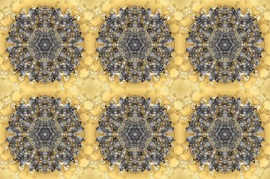 Doğu tarzı element. Çizgi sanatı tasarım şablonu için kusursuz sınır. Altın desenli çiçek dekoru. Davetiyeler, kartlar, web sayfası için Raster illüstrasyon. Sarı, gri ve bej renklerde altın element.