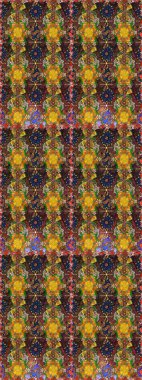 Kahverengi ve sarı renklerde. Raster illüstrasyonu. Kusursuz desen. Çiçek duvar kağıdı. Renkli süs kenarı. Hint süsü..