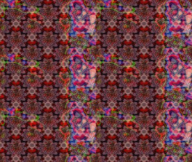 Raster illüstrasyonundaki çiçek desenli çizim. Suluboya tarzında pembe renkte çiçekler.