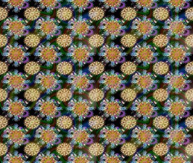 Düz çiçek öğeleri tasarım. Raster çizimde sorunsuz çiçek desenli. Bahar Tema Dikişsiz desen arka plan rengi. Fantezi kumaş deseni.