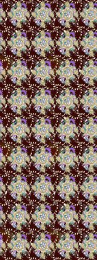 Tekstil için suluboya eskiz deseni. Şirin çiçekli, desenli, kahverengi renkli bir eskiz deseni. El çizimi çiçek çizimi deseni (fayans)).