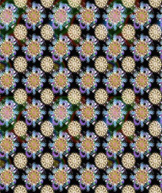 Çiçeklerle suluboya desenli çiçek deseni. Siyah ve nötr renklerde Asya tekstil tarzında. Raster illüstrasyonu.