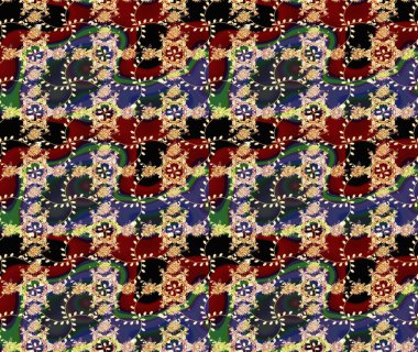 Kırmızı ve bej renkte kırmızı ve bej papatya deseni. Raster illüstrasyonu. Kırmızı ve bej renklerde.