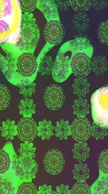 Raster illüstrasyonundaki çiçek desenli çizim. Yeşil renkli çiçekler. Düz Çiçek Elementleri Tasarımı. Renkli Bahar Teması çizim şablonu.