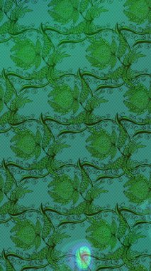 Raster deseni. Bahar çiçekleri dallı desen, yeşil renkler çiçekli siluet.