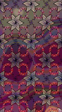 Bir sürü kahverengi ve soyut çiçekli tropik eskiz deseni. Küçük çiçekteki sevimli çiçek deseni. Varicolobrown Raster çizimi.