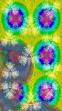 Süslü kumaş deseni. Düz Çiçek Elementleri Tasarımı. Renkli Bahar Teması eskiz kalıbı. Raster illüstrasyonunda çiçek deseni çizimi.