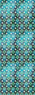 Raster illüstrasyonu. Çiçek desenli çizim. Asya tekstil tarzında. Mavi renkli çiçekler. Raster illüstrasyonu.