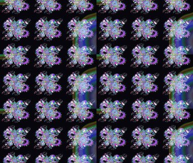 Düz Çiçek Elementleri Tasarımı. Sevimli çiçek raster deseni. Siyah renkli çiçekler. Renkli Yaz Teması çizim şablonu.