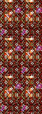 Kahverengi renkler ve parlak çiçekler üzerine soyut çizim deseni. Çiçeksel elementlerle süslenmiş zarif raster dokusu. Küçük çiçekte şirin bir çiçek deseni var..