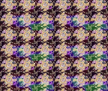 Çiçek desenli çizim. Raster illüstrasyonu. Raster illüstrasyonu. Asya tekstil tarzında. Bej renkte çiçekler.