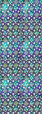 Mor ve mavi renklerde etnik çiçeklerle kusursuz bir desen. Raster Çiçek İllüstrasyon Şirin Tekstil.