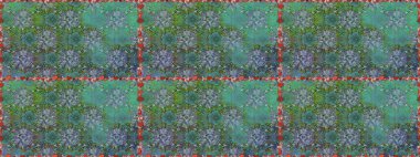 Raster illüstrasyonu. Yeşil renklere karalamalar çizen kusursuz çiçek deseni.
