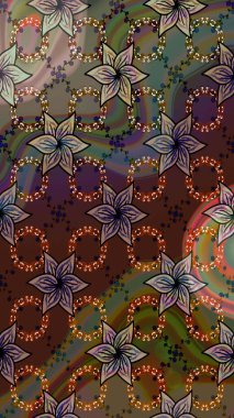 Raster illüstrasyonundaki çiçek desenli çizim. Kahverengi renkte çiçekler.