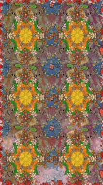 Düz Çiçek Elementleri Tasarım Raster illüstrasyonu. Kahverengi renkli çiçekler. Renkli Bahar temalı eskiz kalıbı. Çiçekli çiçek deseni, suluboya..