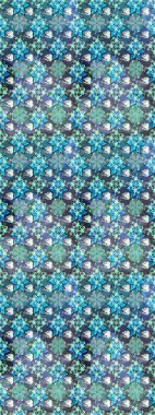 Mavi renkli bitkilerden oluşan parlak çiçekli çizim deseni.