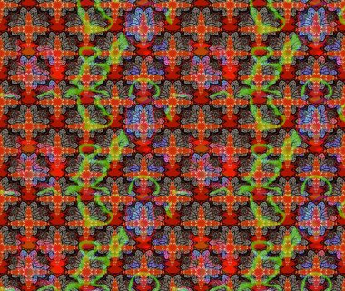 Çizim çiçek deseni duvar kâğıdı olarak kullanılabilir. Raster illüstrasyonu. Kırmızı renkte çiçekler.