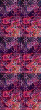 Çiçekli karalama şeklinde Raster çiçek deseni. Mor ve kahverengi renkte çiçekler. Nazikçe, güzel çiçek arkaplanı..