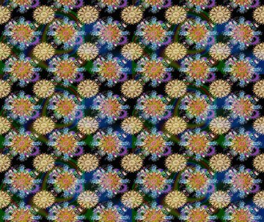 Mavi ve bej renkli çiçekler. Renkli Bahar Temalı Kusursuz Arkaplan. Raster illüstrasyonunda kusursuz çiçek deseni. Düz Çiçek Elementleri Tasarımı.