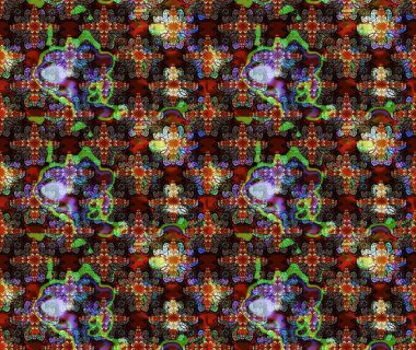 Raster illüstrasyonu. Kahverengi renklerde bahar çiçekleri. Patlayan çiçekler soyut olarak yerleştirilmiş. Raster deseni.