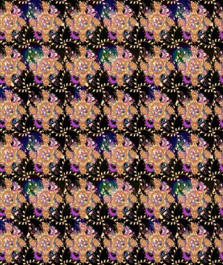 Raster illüstrasyonu. Yumuşak, bahar çiçekleri siyah renklerde. Çiçek ve yapraklı karalama şeklinde Raster çiçek deseni.