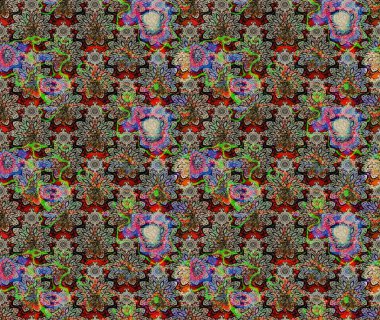 Raster illüstrasyonu. Gri renkli çiçekler. Asya tekstil tarzında. Çiçek desenli çizim. Raster illüstrasyonu.