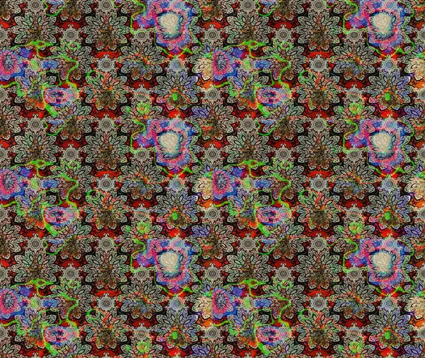 Raster illüstrasyonu. Gri renkli çiçekler. Asya tekstil tarzında. Çiçek desenli çizim. Raster illüstrasyonu.