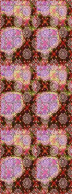 Raster illüstrasyonu. Çiçeklerle suluboya desenli çiçek deseni. Kahverengi renkli güzel tekstil.