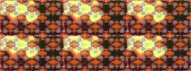 Raster illüstrasyonu. Kahverengi ve gri renkli Asya tekstili. Çiçeklerle suluboya desenleri.